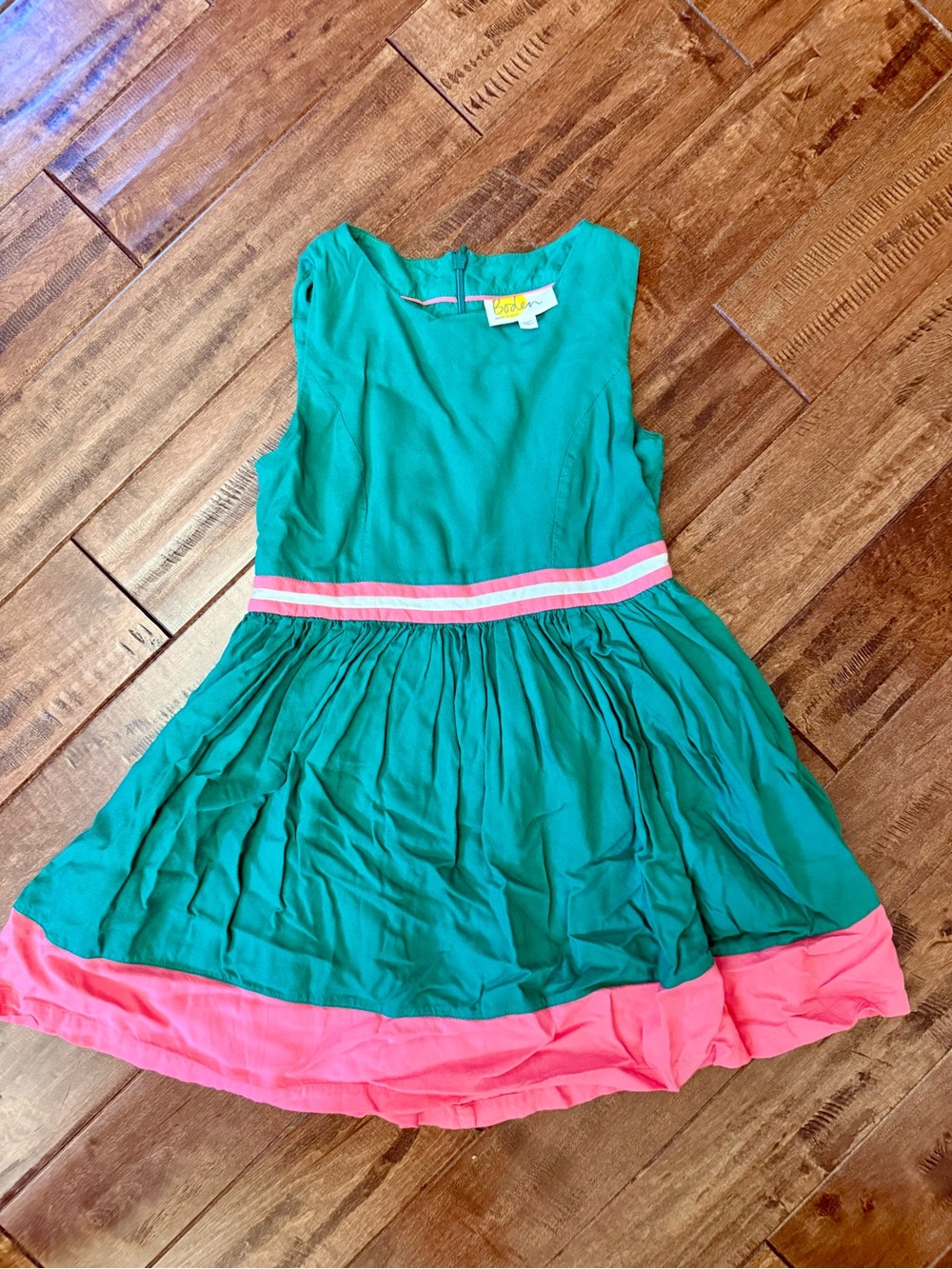 Boden Green Dress with Pink Trim for Girls